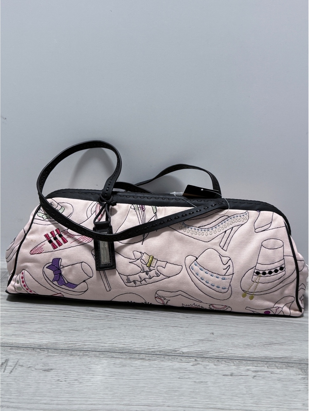 Antonio Melani Pink Canvas and Leather Shoulder Bag with Shoe Print